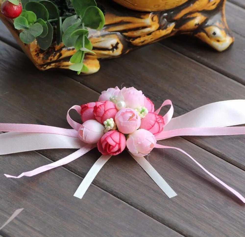 Браслет на запястье с цветком Роза шелковая лента для невесты корсажное