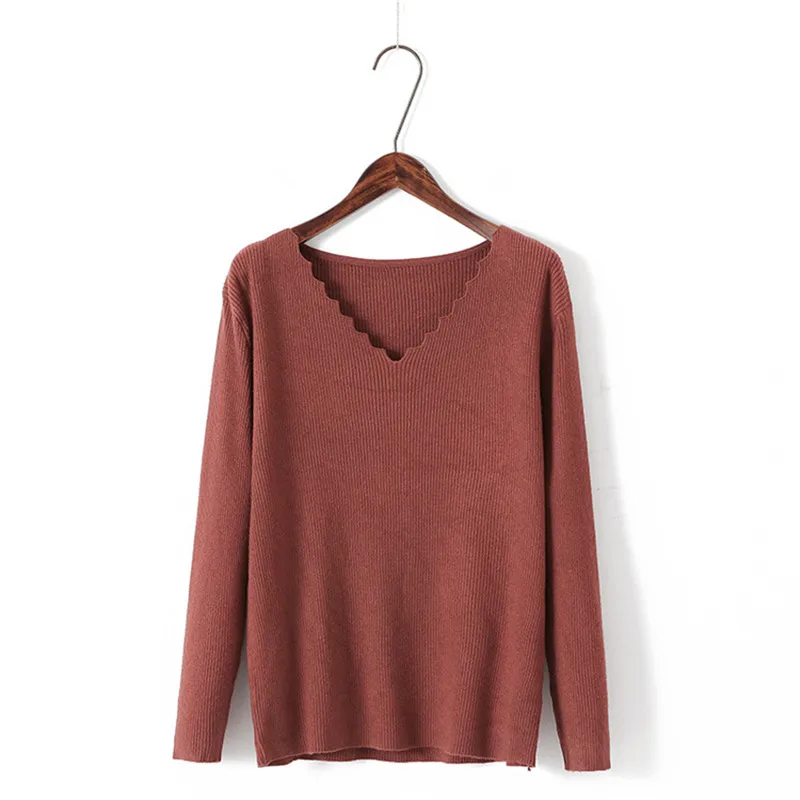 Fashion Large size Knit Sweater Women Autumn Winter Bottoming Pullovers Female Long sleeve V-neck Loose Elasticity Sweaters G233 | Женская