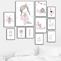 little princess swan nordic posters and prints wall art canvas painting scandinavian wall pictures baby girl room bedroom decor