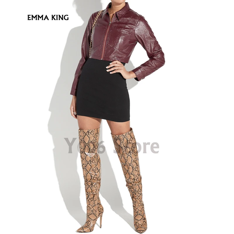 Новые облегающие сапоги на высоком каблуке женские с острым носком модные