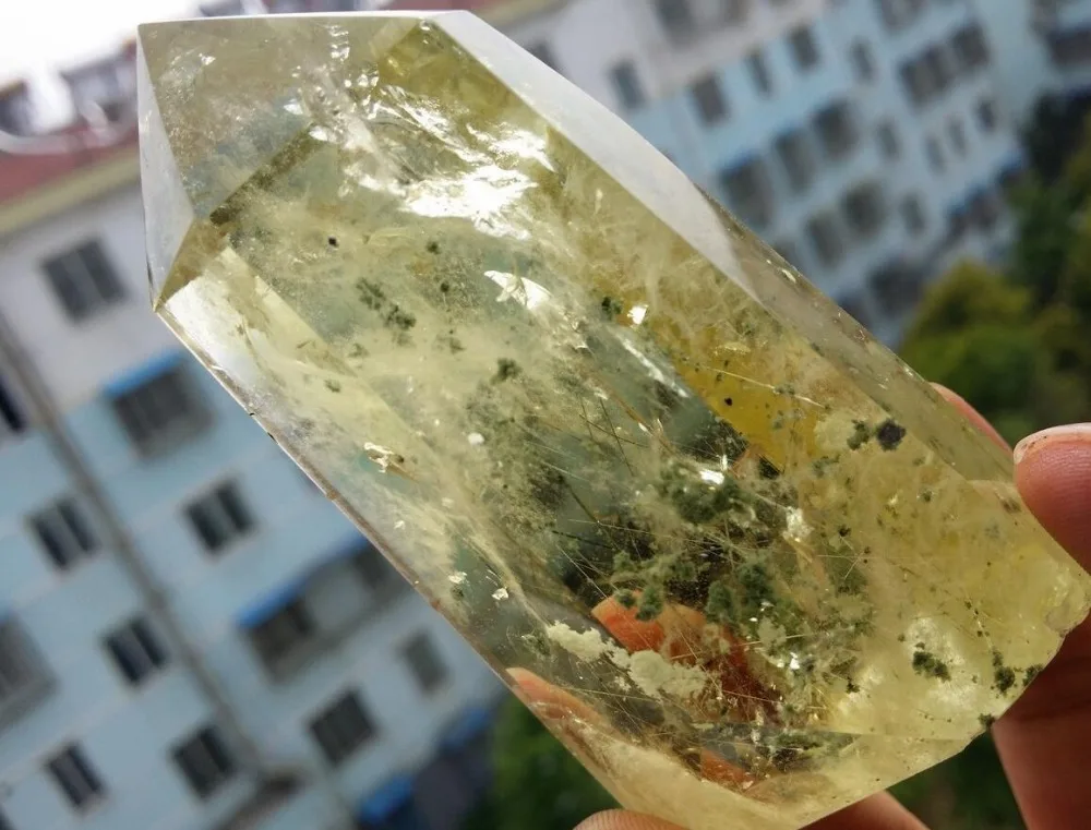 191 г натуральный цитрин кварцевый кристалл зеленый призрак + средство для