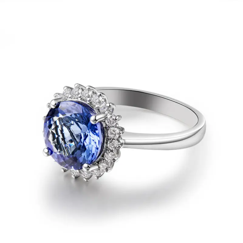 Натуральный бриллиант ААА циркониевое кольцо 18 кт белое золото Помолвочное 7 мм