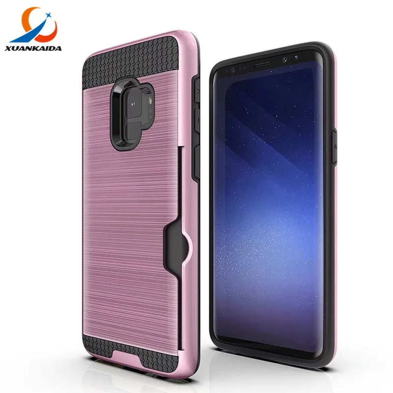 For Samsung Galaxy S7 Edge S9 S8 Plus A7 2017 Note8 S6 Case Brushed Skin Card Slots Holder Hard Armor Shock proof Rubber Cover |