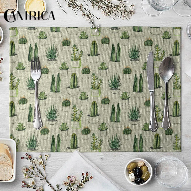 CANIRICA Столовые приборы, льняные аксессуары для кухни, коврик для стола, тропическая посуда, подстилки, зеленая чаша, подстаканник, 30*40, домашний декор