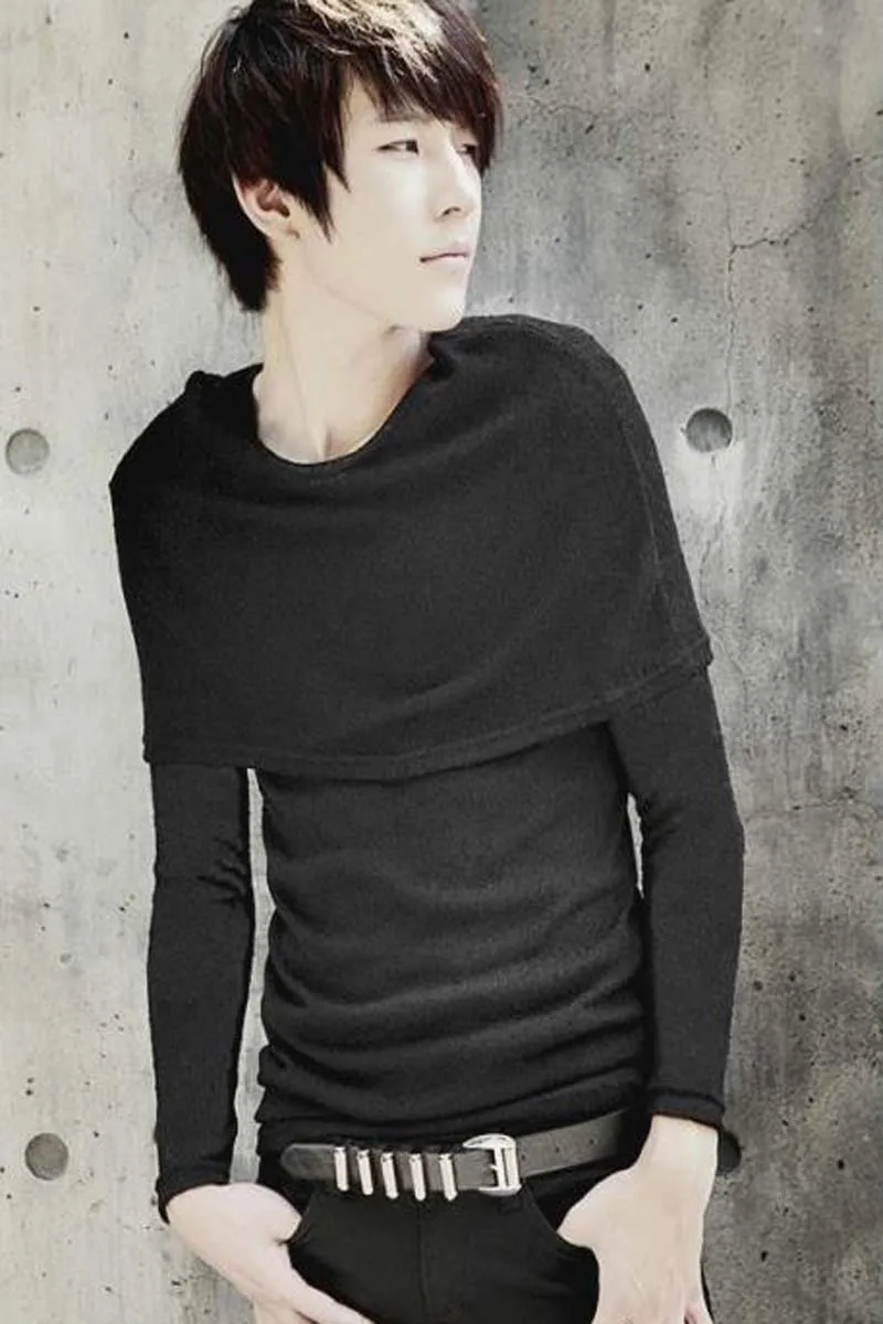 2018 New spring men's section Metrosexual long sleeved T-shirt yuppie stylist slim fashion personality Lapel backing clothes | Мужская