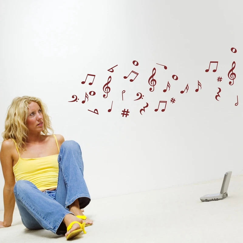 Музыкальные наклейки на стену виниловые Стикеры с музыкальными нотами для
