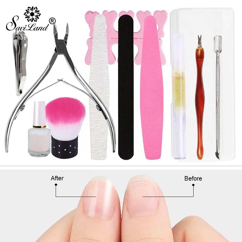 Saviland Nail Art инструменты 12 шт./лот комплект кисть для ногтей Файл буфера кутикулы