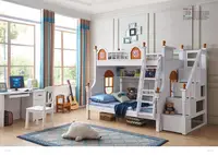 JLMF619 Ash wood children bedroom furniture all solid wood children bed with storage cabinet stairs drawers bunk bed