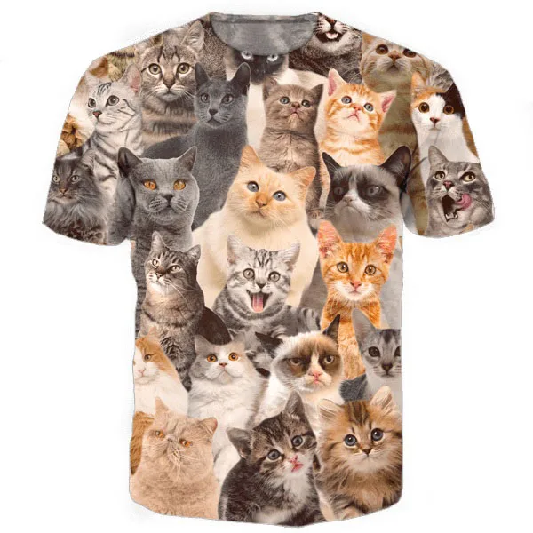 Наборный Кошки Футболка Пушистый Нормальное милый кот лица Awesome футболка женская