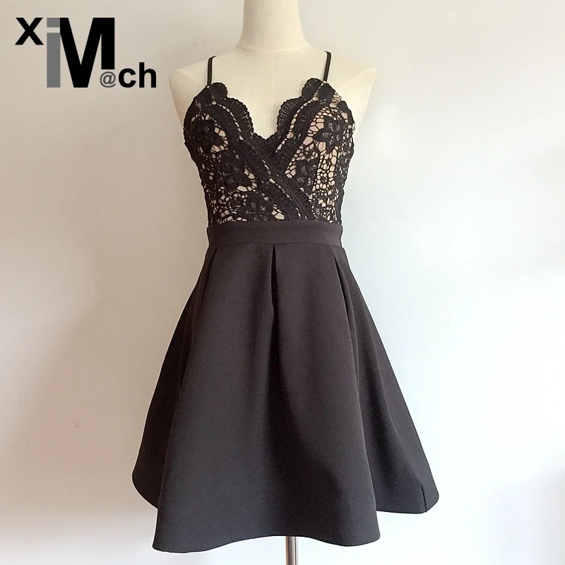 XiM & M @ ch милое черное платье Vestido branco с v образным вырезом и открытой спиной