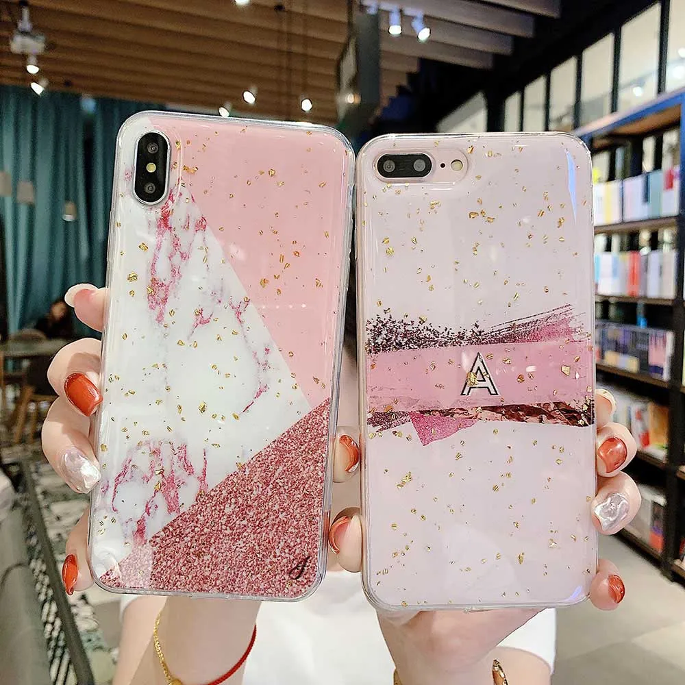 Роскошный блестящий Мраморный чехол с золотой фольгой для IPhone X XS Max XR мягкий из