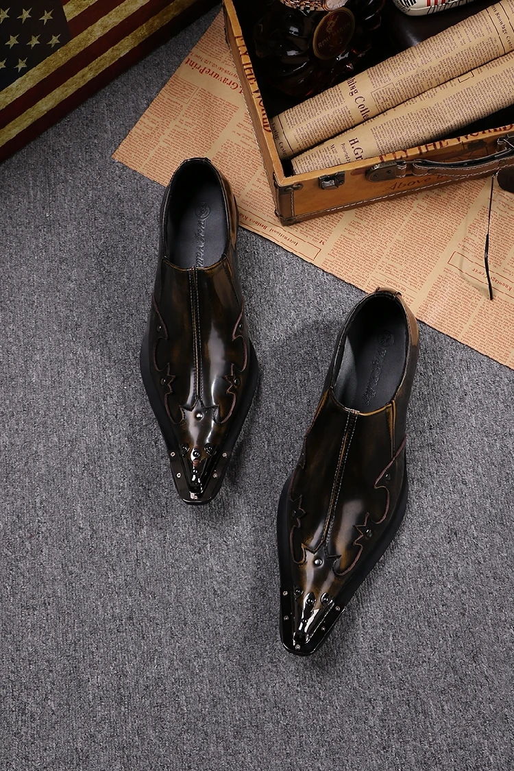 Мужские модельные туфли высокого качества с металлическим носком Бронзовые