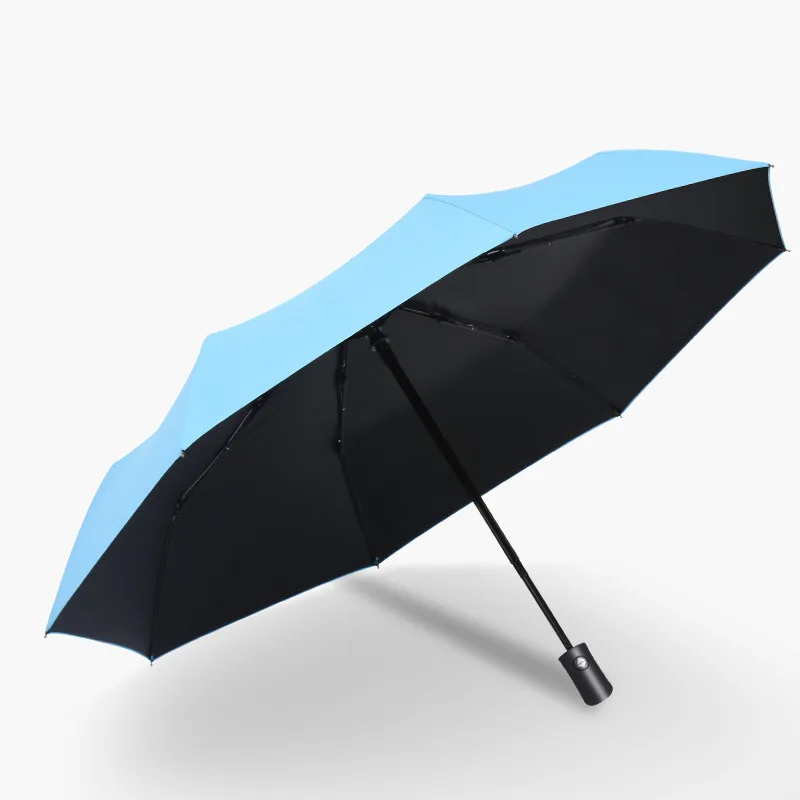 Light Blue Дождь Солнце Автоматический Зонт наружное черное покрытие 3 складной ветер устойчивостью автоматического роскошные большой Ветрозащитный Для женщин Для мужчин 8 ребер зонтик - Цвет: Light Blue