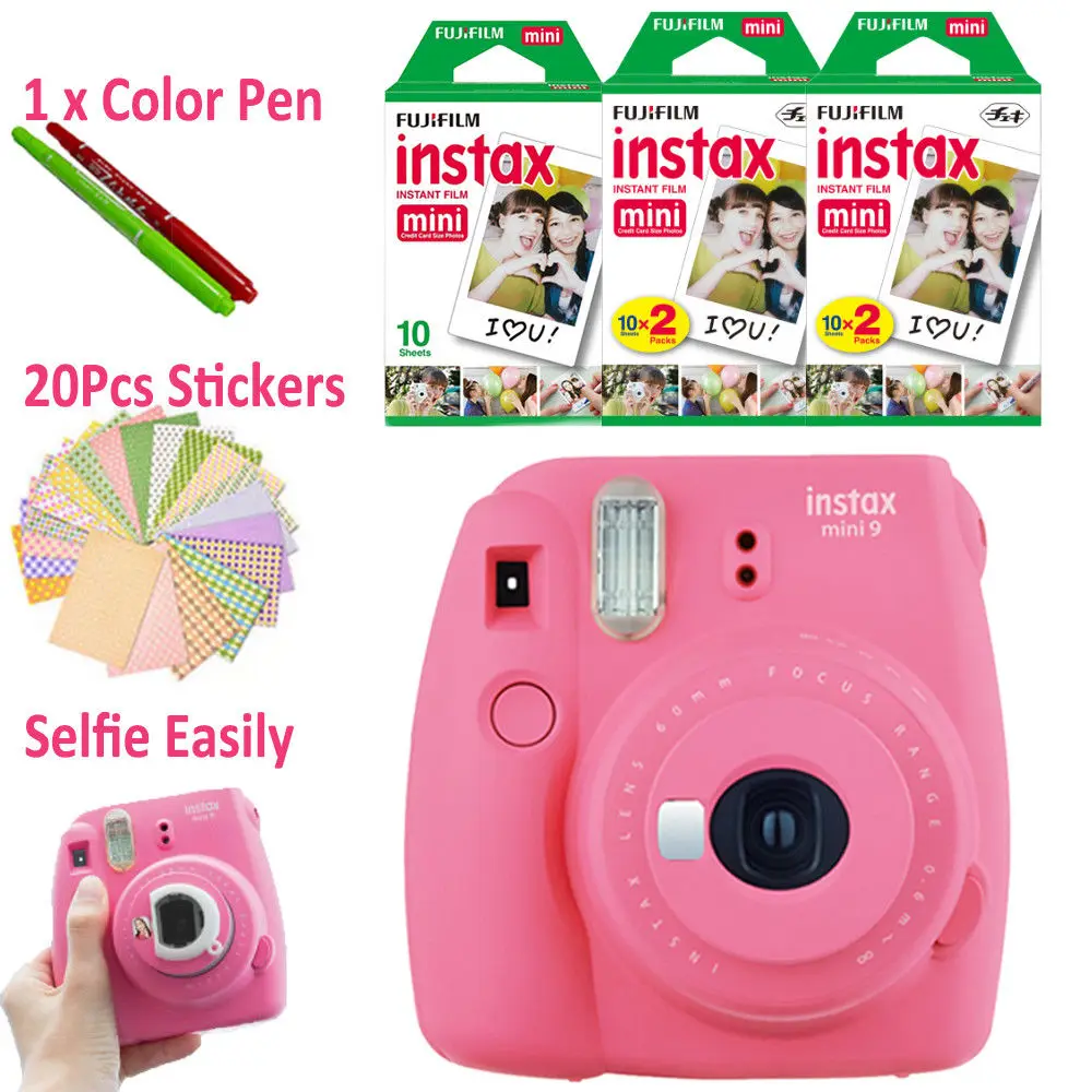 Фламинго розовый Fujifilm Instax Mini 9 камера+ 50 фотографий снимки Fuji Instant Mini 8 белая рамка пленка+ 20 шт наклейки и ручка