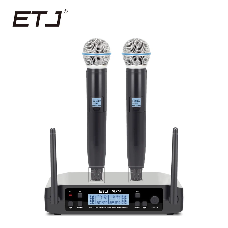 

Free shipping!ETJ Brand UHF Dual Wireless Microphone System BETA58 GLXD4 MIC for Stage More Channel Than SLX24 And PGX24