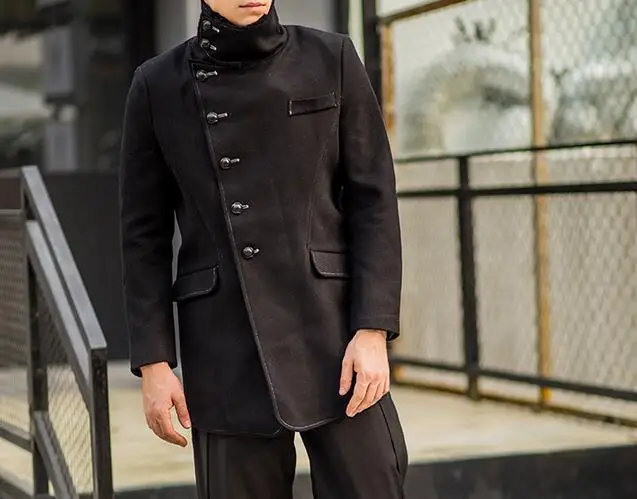 

M-2XL HOT Winter Men New Fashion Long Coat Buttons Turtleneck Slant Cloth Coat