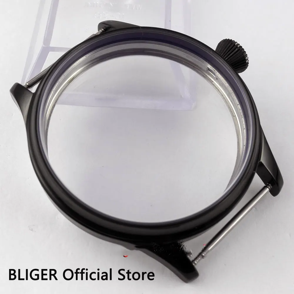 BLIGER 44 мм черный PVD покрытием Нержавеющая сталь корпус часов Fit для ETA 6497 6498 ручной