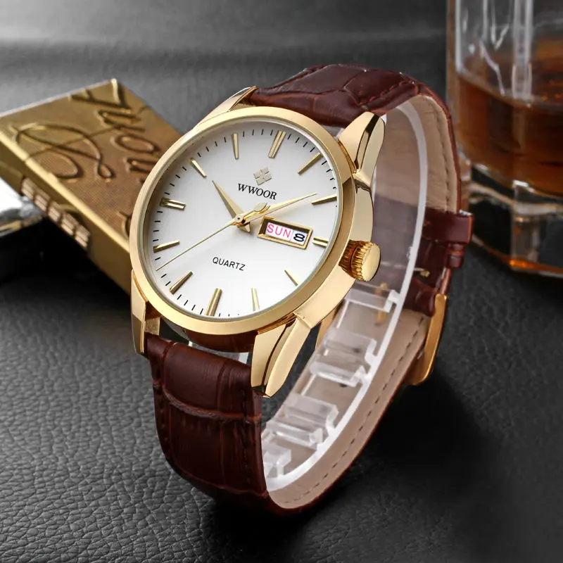 Часы наручные мужские кварцевые с ремешком из натуральной кожи люксовые