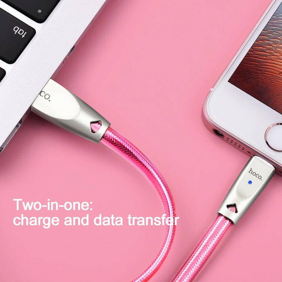 HOCO usb-кабель для Apple 2.4A, кабель для быстрой зарядки данных, желейное вязаное зарядное устройство из цинкового сплава для iPhone 6 7 8 11 Pro X Xs Max XR