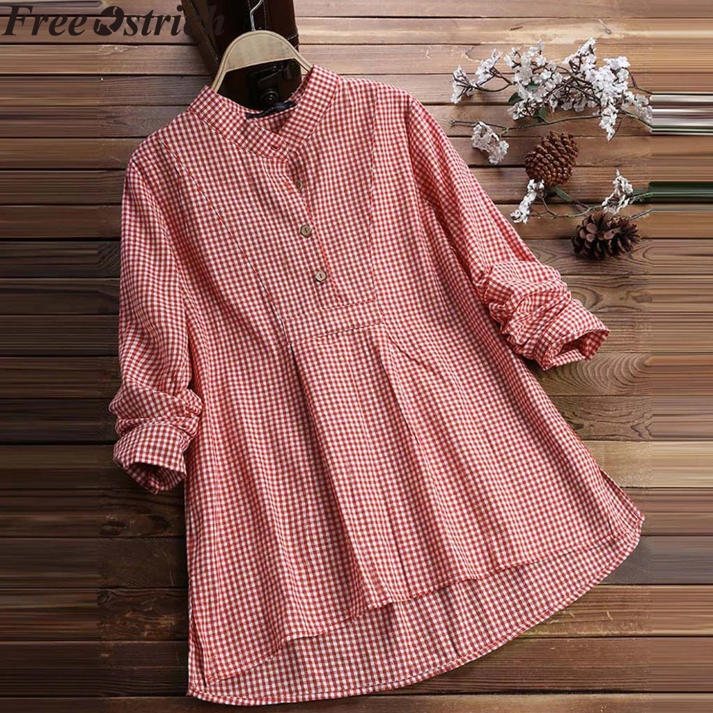 Летняя женская рубашка в клетку с принтом свободная повседневная Тонкая блузка