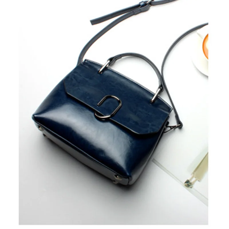 Brand Genuine Leather Women Handbag Design Casual Ladies Shoulder Messenger Satchel Bag Female Solid Leather Bags - Цвет: Синий