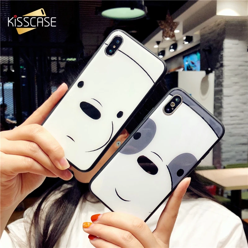 KISSCASE роскошный мягкий чехол из закаленного стекла для iPhone 6 S 7 8 Plus X Забавные милые
