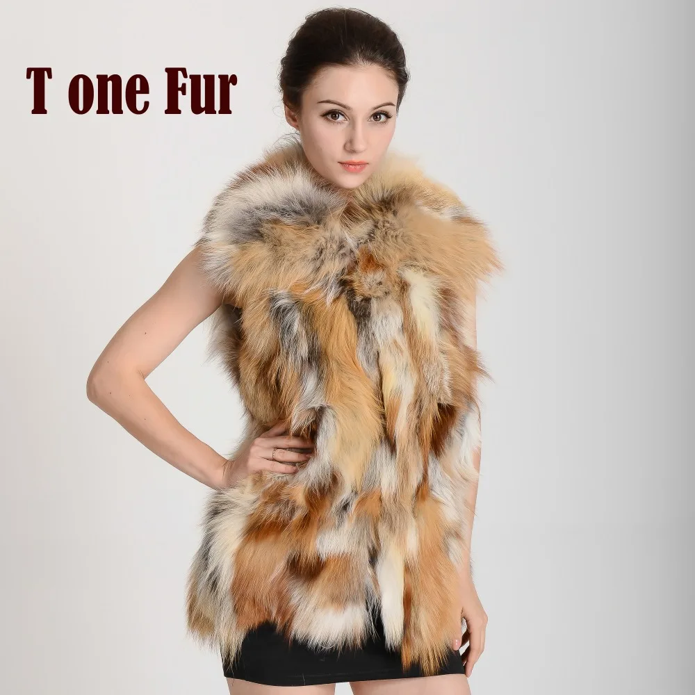 Женский жилет из натурального Лисьего меха роскошный Леопардовый с воротником