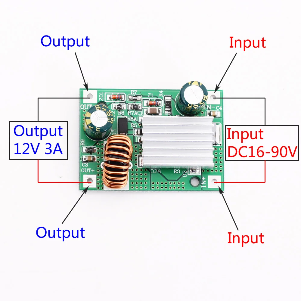 12V 3A DC16-90V Понижающий модуль постоянного тока блок питания понижающий преобразователь неизолированный стабилизатор 9 в 12 В 24 в 36 в 48 в 72 в 84 в 120 В до 5 В 3A - Цвет: 12V 3A DC16-90V