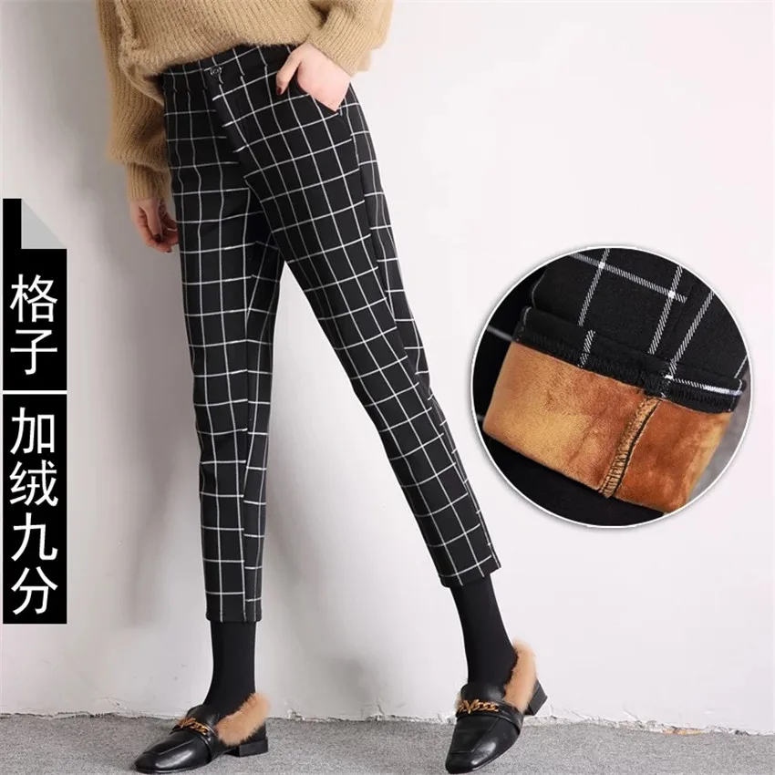 Женские бархатные брюки в клетку зимние большого размера модель W547 | Женская