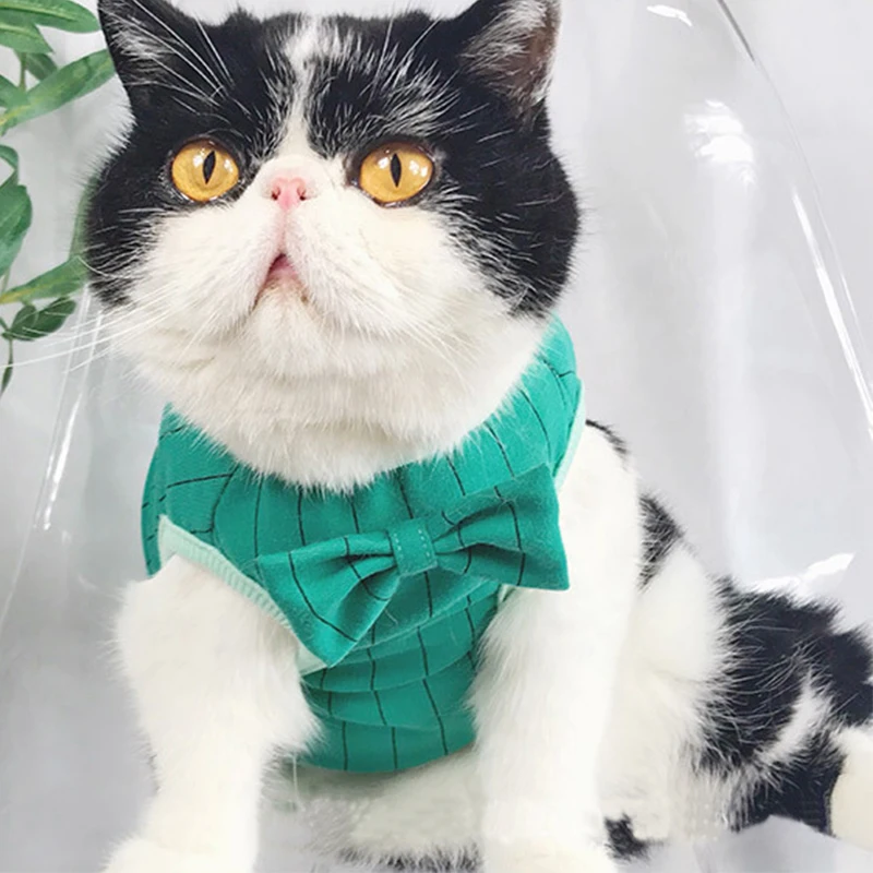 New Bow Tie Cotton French Bulldog Summer Cool Striped Vest Pet Dog Clothes for Small Dogs Pets Clothing Pug Breathable Costume | Дом и сад