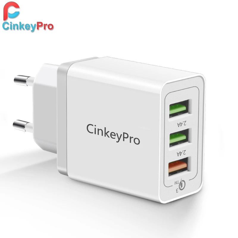Cinkeypro USB Зарядное устройство 3 Порты Quick Charge 3.0 быстрой зарядки для Samsung iPhone IPad