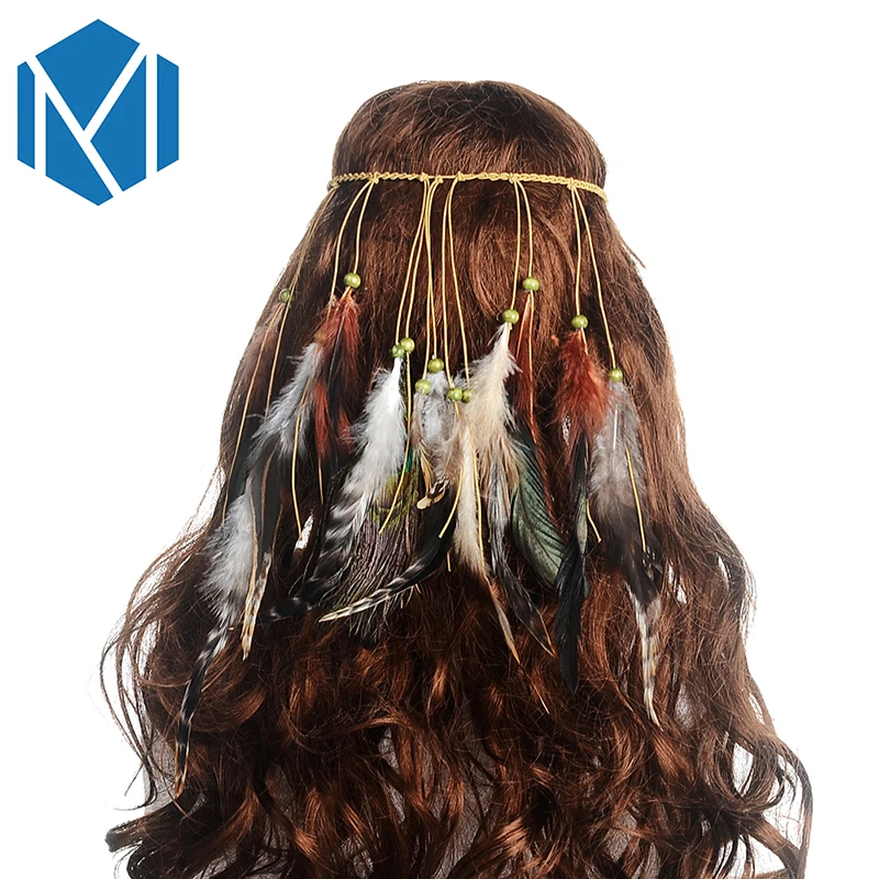 M MISM Этническая богемная Женская повязка на голову с перьями многотипные пляжные