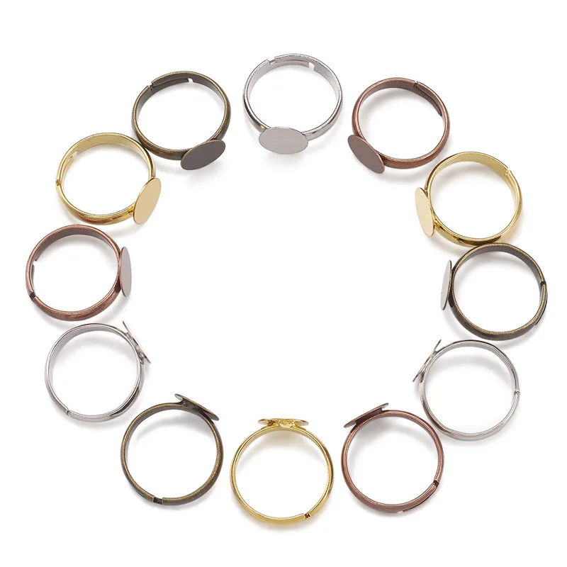 100pcs Brass Adjustable Finger Ring Findings Pad Ring Bases Perfect for Cabochons Making Ring DIY Supplies No Cadmium& No Lead
