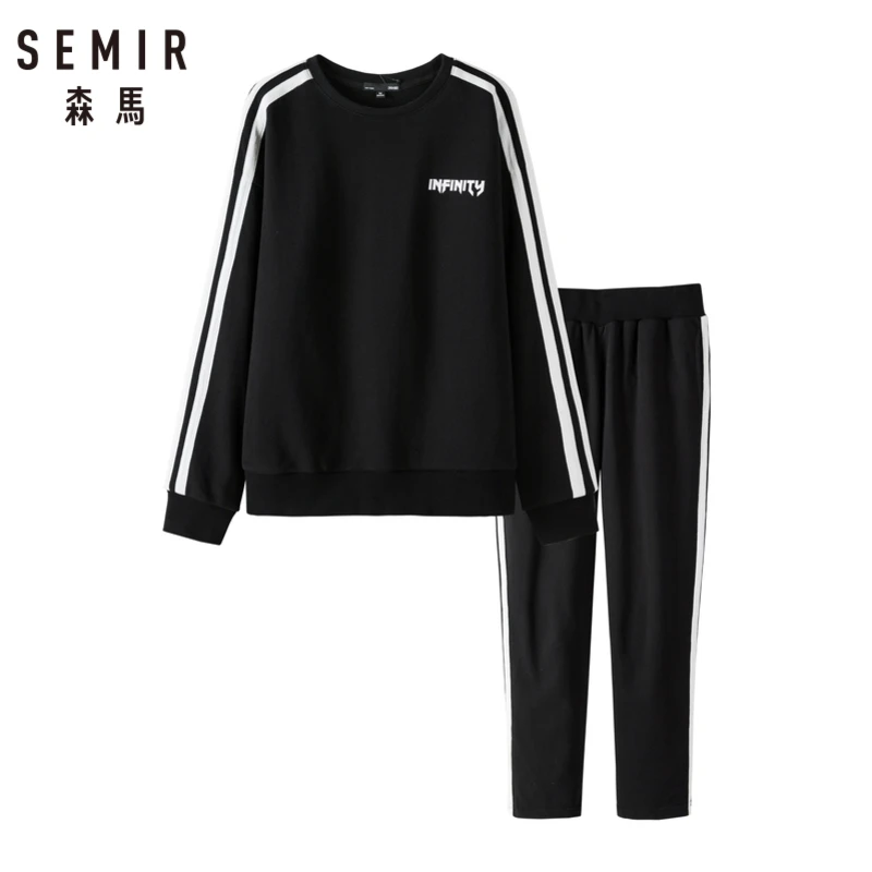 SEMIR Женский свитшот комплект из 2 предметов с полосками сбоку в рубчик свитер