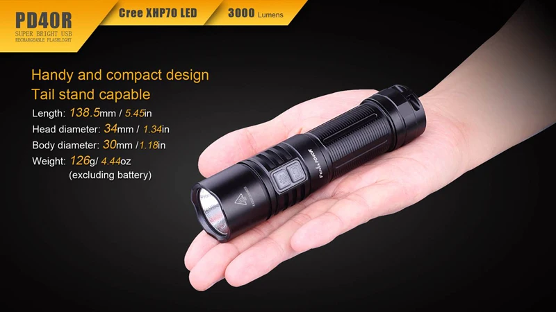 3000 люмен Fenix PD40R Cree XHP 70 светодиодный супер яркий USB Перезаряжаемый фонарик с 4500 mAh 26650 батареей