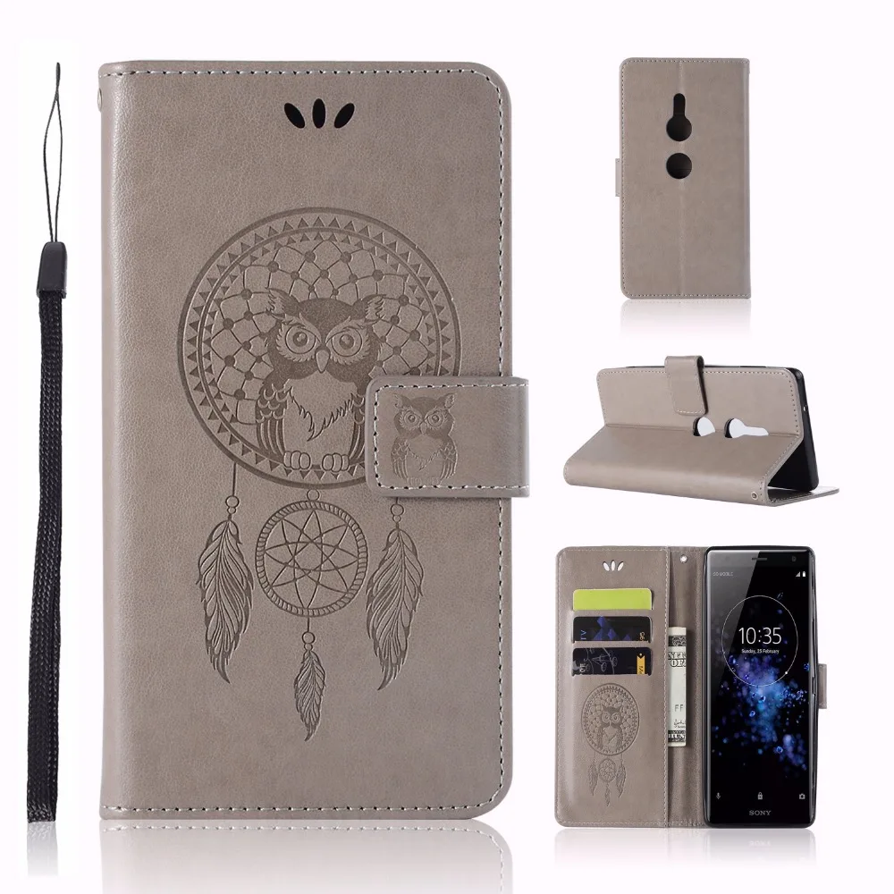 PU Leather Flip Folio cover for sony Xperia XZ2 Case embossed owl Mobile Phone case With card pocket | Мобильные телефоны и