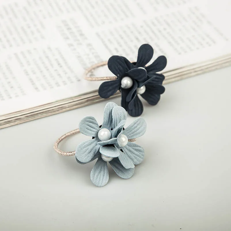 Синий коричневый серый цветок камелии эластичные повязки для волос держатели