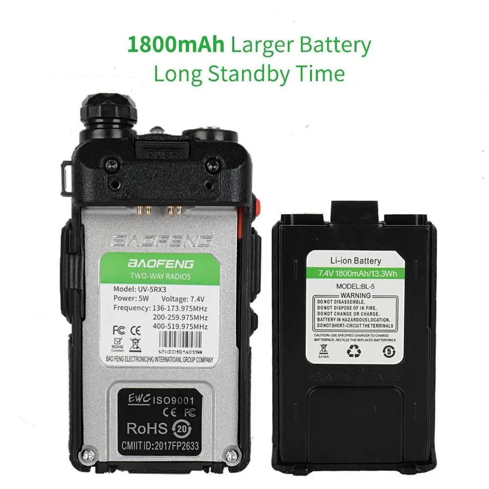 Baofeng UV-5RX3 трехдиапазонный с 1,25 м+ 2 антеннами 136-174 220-225 400-520 5 Вт VFO VHF UHF двухстороннее радио Любительская портативная ветчина