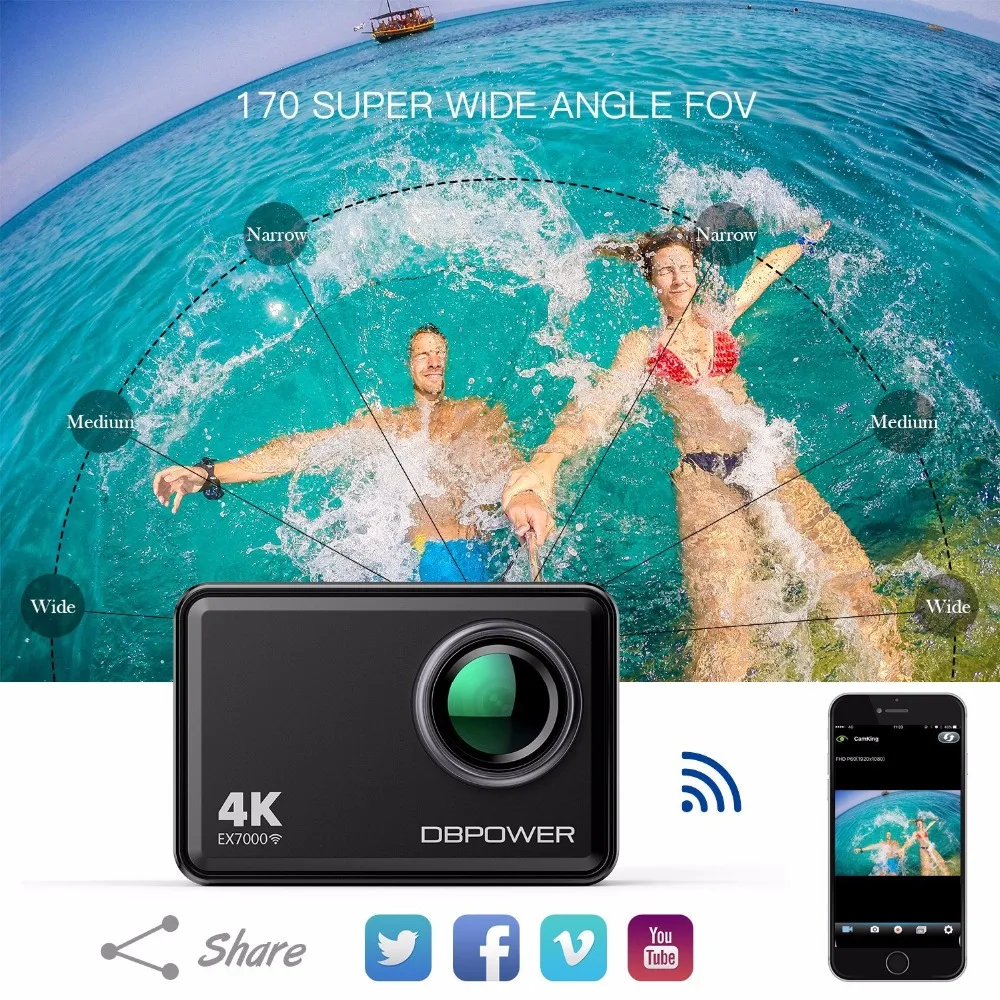 Dbpower ex7000 действие Камера 4 К шлем спорта Cam 2.0 &quotСенсорный экран Глава Видео