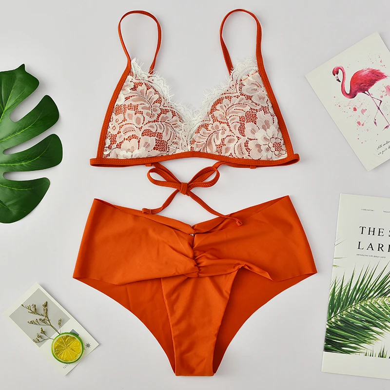 Женский купальник с глубоким вырезом и открытой спиной кружевной комплект