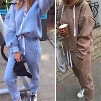 autumn tracksuit long sleeve thicken hooded sweatshirts casual set women clothing 2 piece set topspants sporting suit female