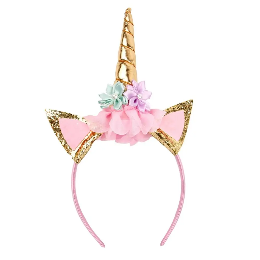 Gold Hair bands Huiran Единорог вечерние, свадебные подарки для гостей Единорог вечерние Подарки День рождения Подарки для девочек Baby Shower Сувениры - Цвет: Gold Hair bands