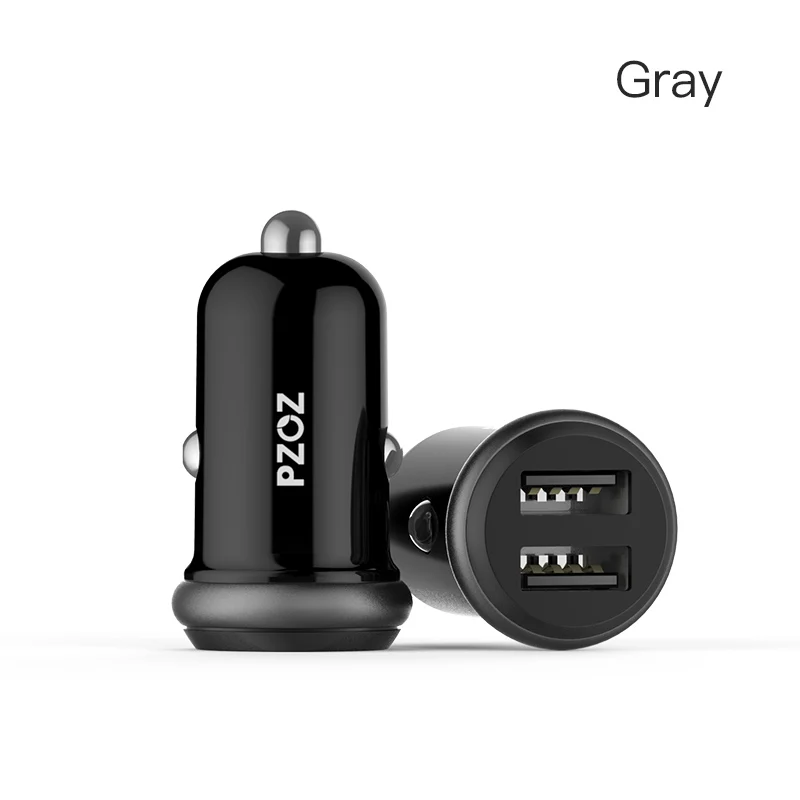 Gray PZOZ USB Автомобильное зарядное устройство Быстрая зарядка 3.1a двойное автомобильное зарядное устройство мини автомобиль-Стайлинг 2 порта Usb быстрая зарядка для мобильного телефона в автомобиле - Тип штекера: Gray