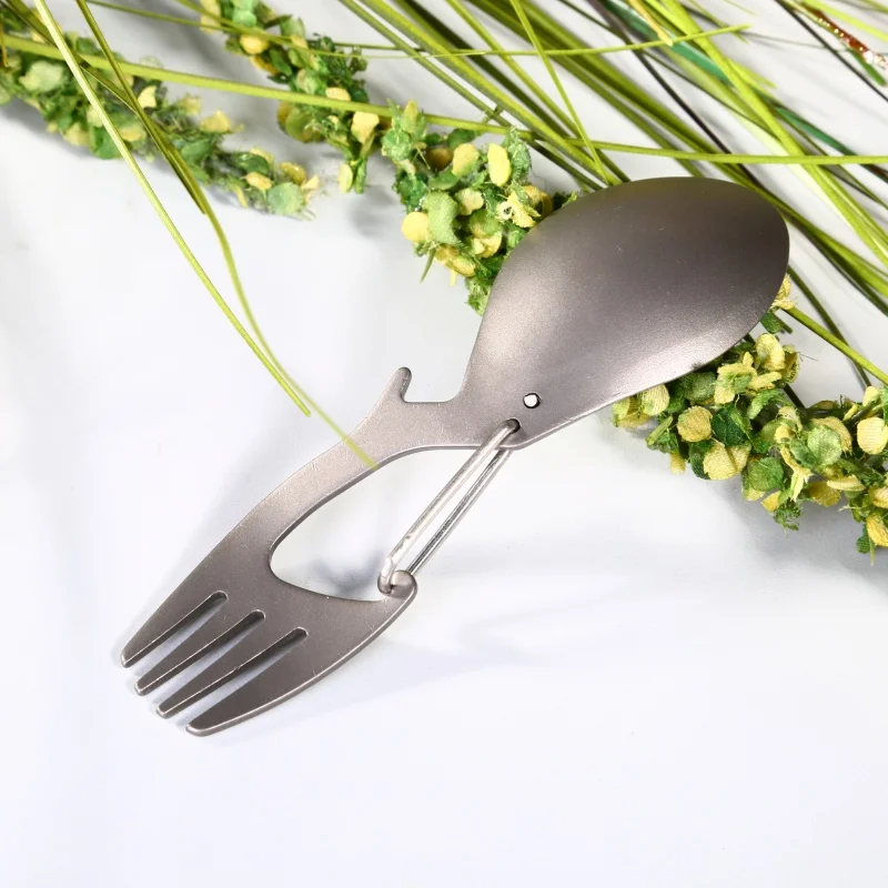 

1PC Multi-Tool Titanium Construction Spork Multi-Function Spoon Fork Carabiner Bottle Opener Outdoor Camping Picnic Tableware