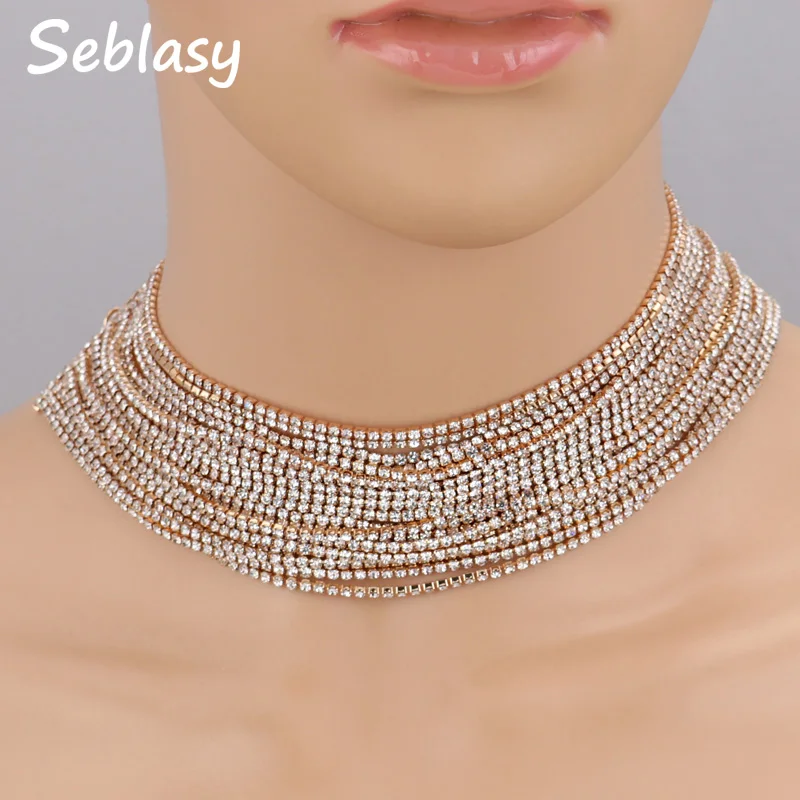 Seblasy темпераментная широкая массивная Цепочка с кристаллами ожерелья для женщин