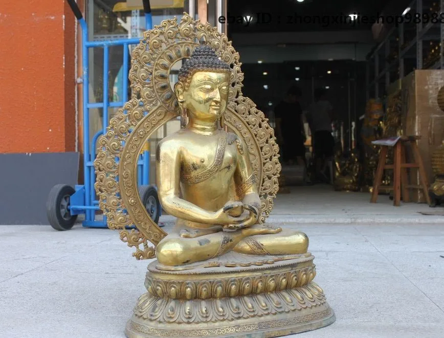FREE Shipping Tibet Tibetan Bronze Gilt gild Buddhist Amitabha Sakyamuni Buddha Statue Mascot People | Дом и сад
