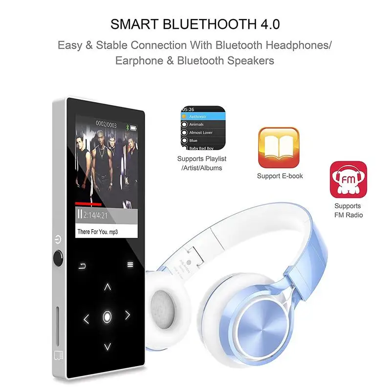 Сенсорный ключ 8 ГБ MP3 плеер с Bluetooth hiFi без потерь плеера 1 дюймов TFT Экран FM радио