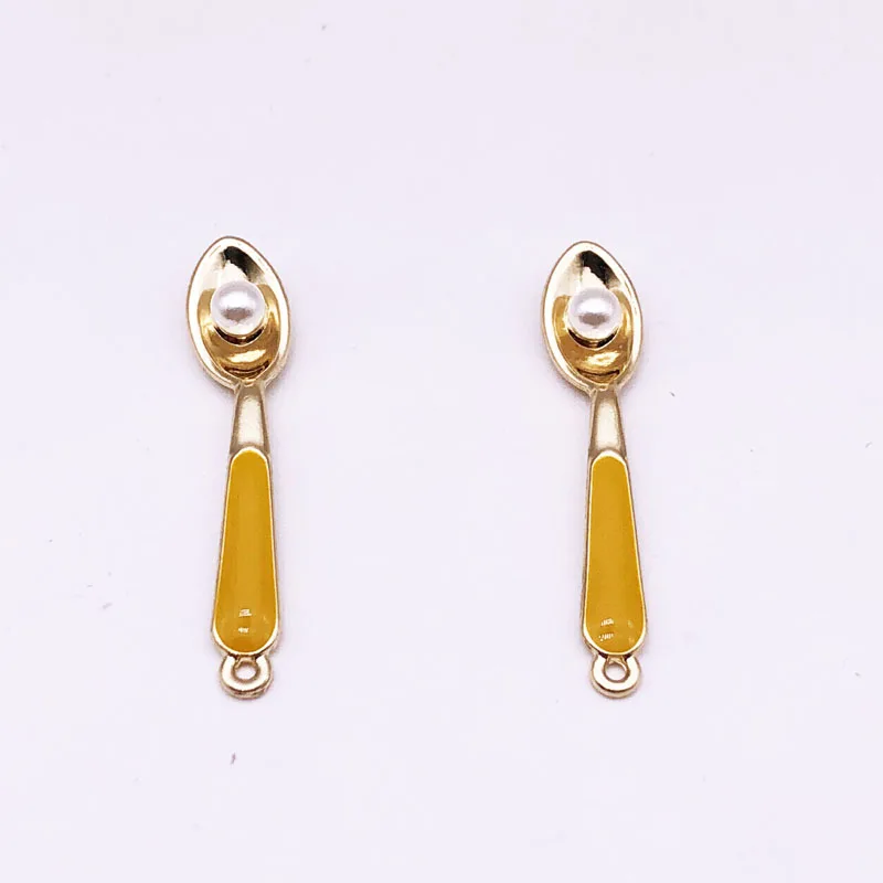 10 шт./лот модные подвески из сплава с ложкой жемчугом и эмалью милые DIY ювелирные