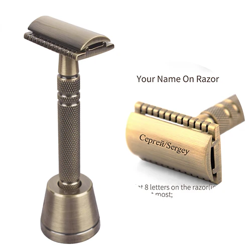 Your Name On Razor YINTAL, Мужская бронзовая Классическая двухсторонняя ручная бритва, безопасная бритва с длинной ручкой, 1 бритва, 1 базовая бритва, набор, водонепроницаемая, без ржавчины - Цвет: Your Name On Razor