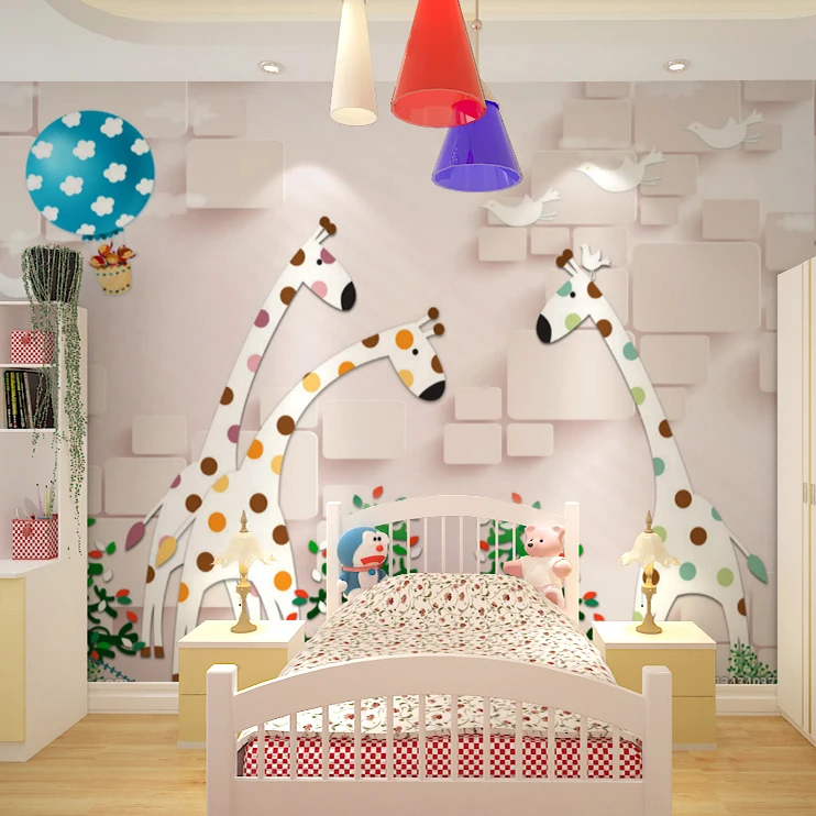 Настенные 3D обои на заказ Мультяшные розовые Жирафы с воздушным шаром для